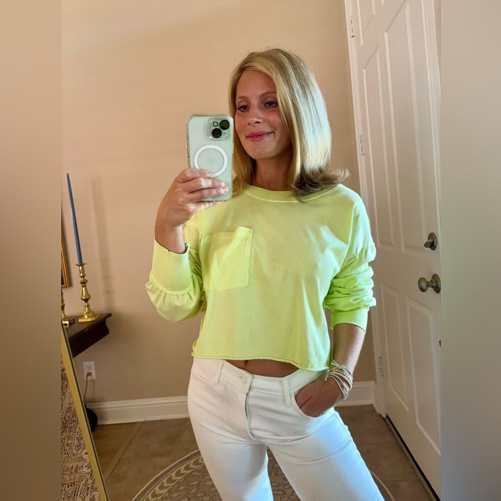 Free People Austin Lime Dolman Sleeve Cropped Long Sleeve T-Shirt